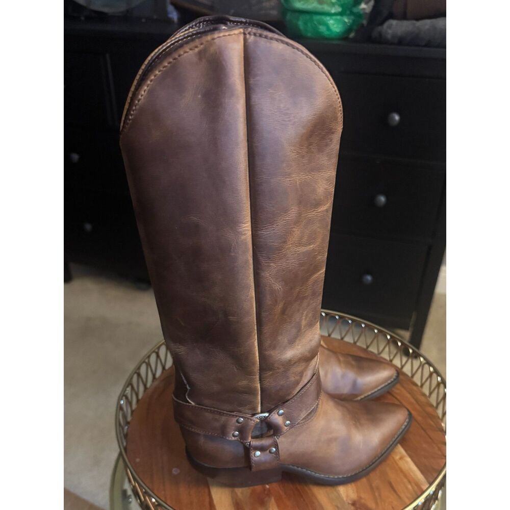 Vintage 70s/80s Zodiac Leather Western Harness Boots Women's Size 5 M O ring